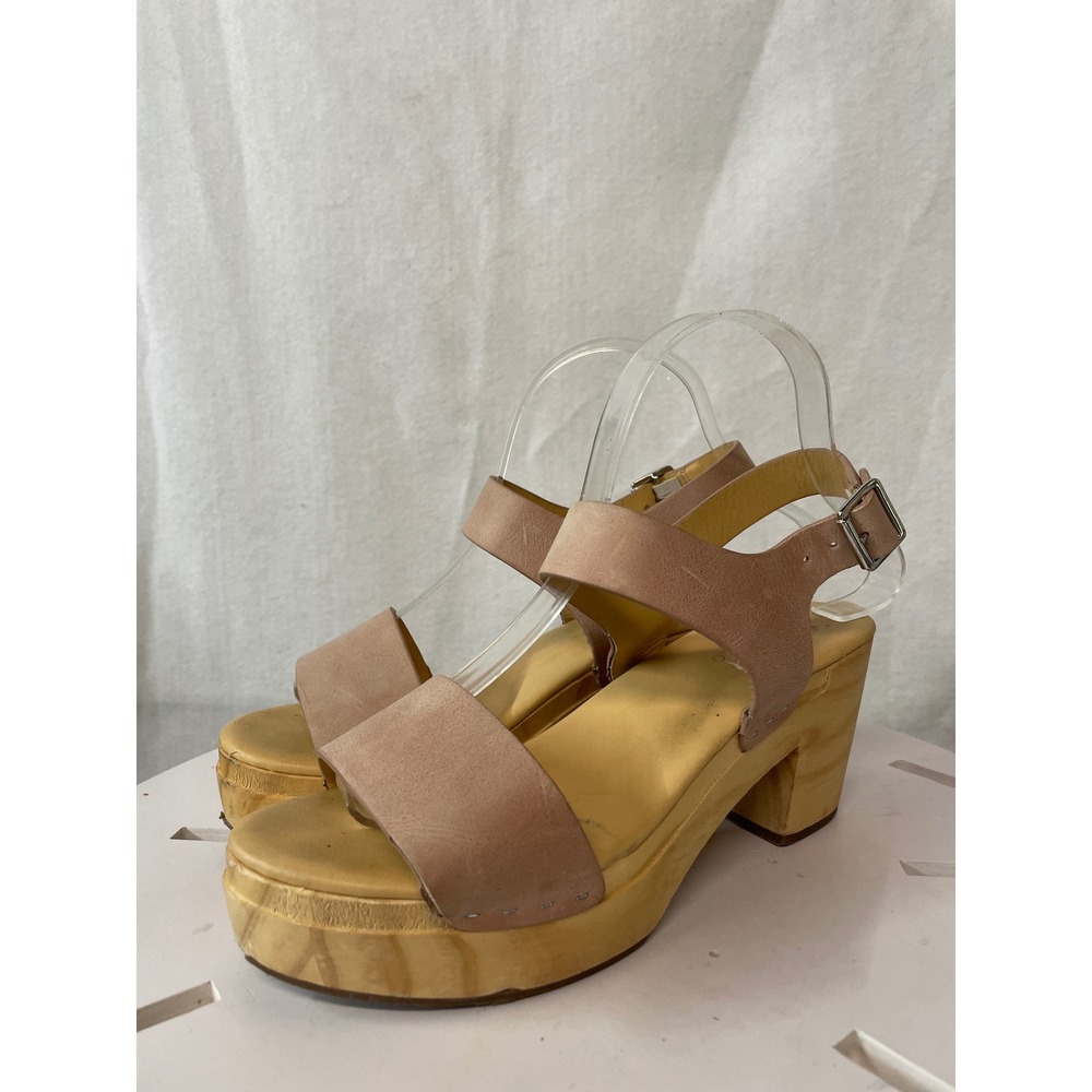 Nisolo All Day Open Toe Clog Sandals Pink Sand Leather Wood Platform Womens 7